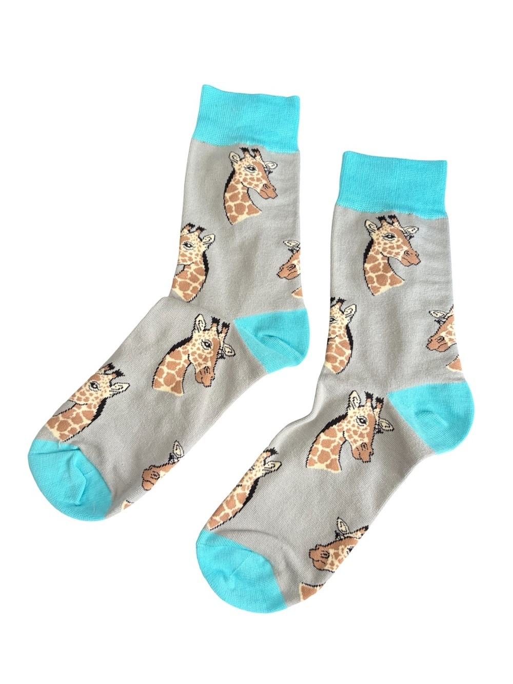 Giraffe Novelty Crew Socks Gray Turquoise